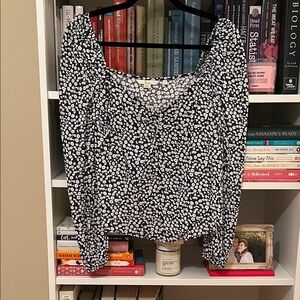 Boden Floral Navy Blue and White Top